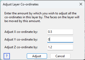 Adjust X,Y,Z co-ordinates dialog
