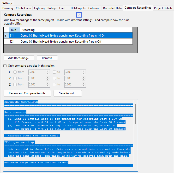 the Compare Recordings tabsheet
