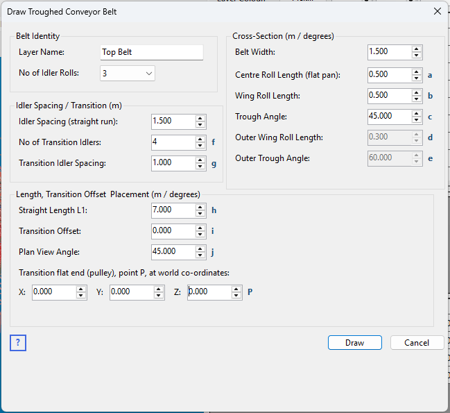 the Layers table's right-click context menu showing Draw Belt...
