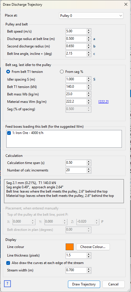 the Draw Discharge Trajectory input form