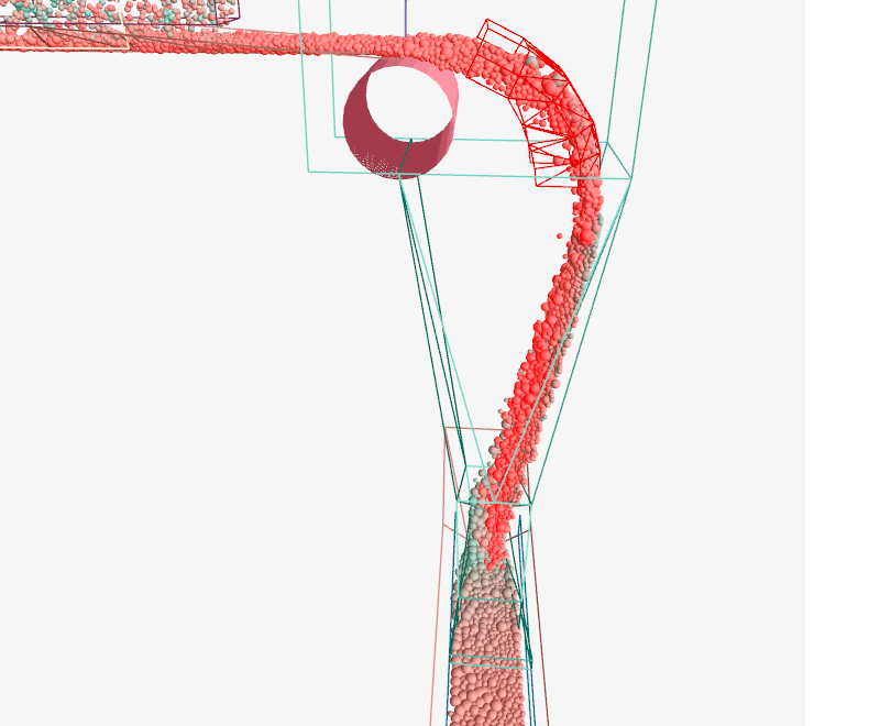 Side view of the particle trajectory off the head pulley
